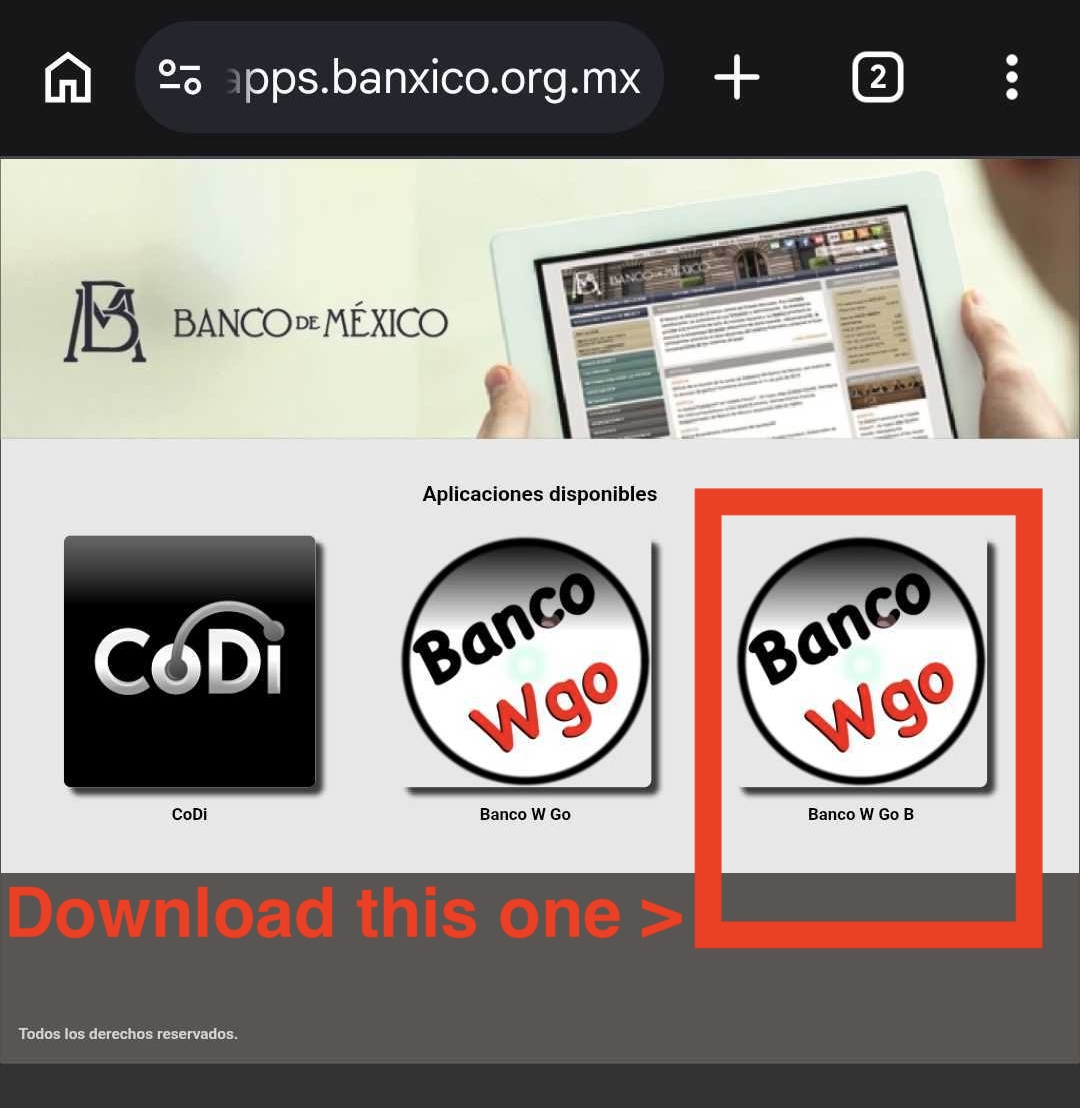 Seleccionar la app Banco W Go B