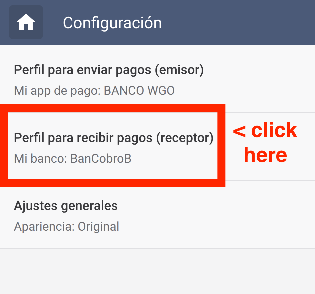 Perfil para recibir pagos